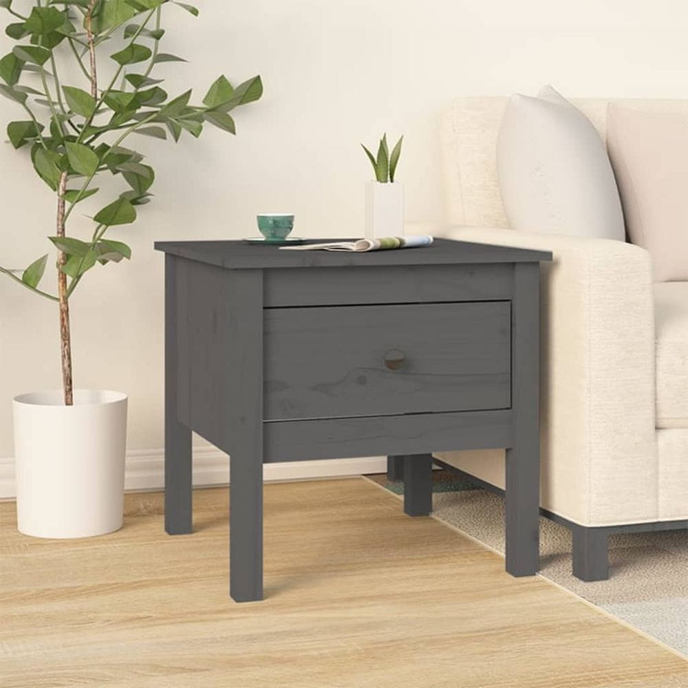 Vidaxl Bočný stolík sivý 50x50x49 cm borovicový masív